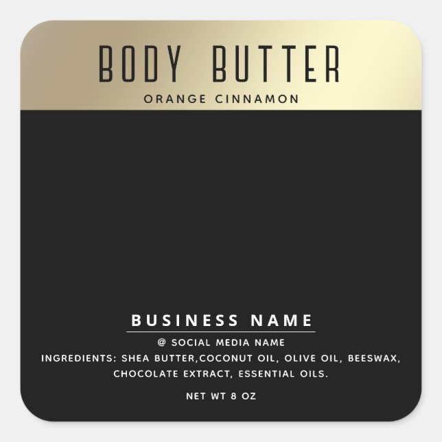 Minimalist modern typography gold black label (Front)