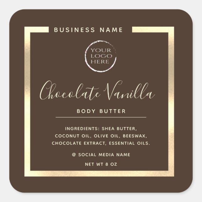 Minimalist modern typography  gold frame logo square sticker (Front)