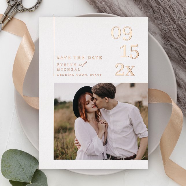 Minimalist Modern Typography Photo Save The Date Foil Invitation (Minimalist Modern Typography Photo Save The Date Foil Invitation)