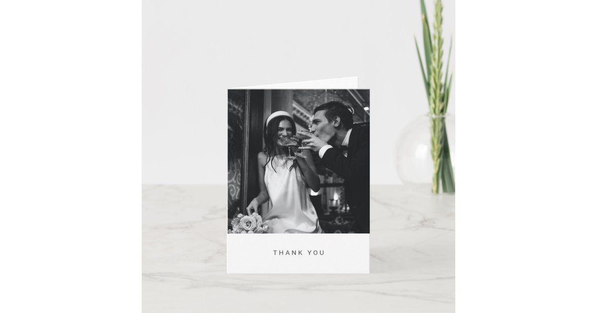 Minimalist Modern Typography Photo Wedding Folded Thank You Card | Zazzle