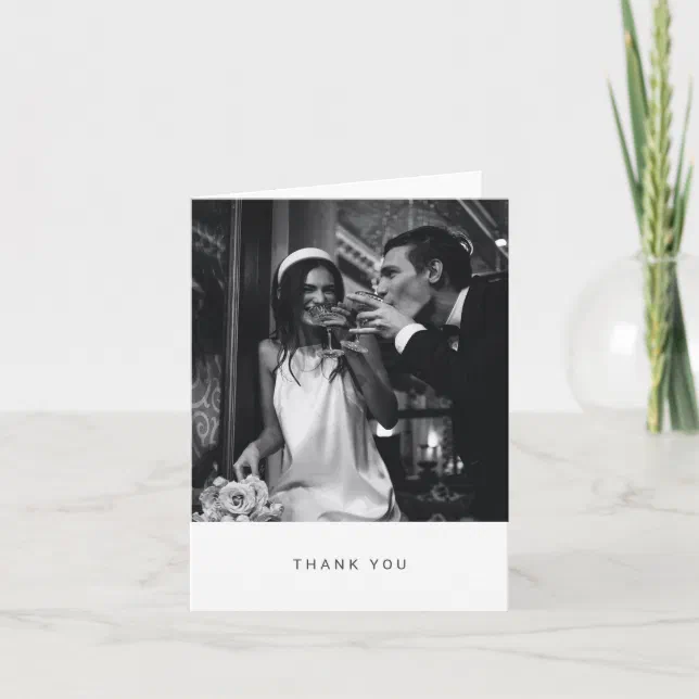 Minimalist Modern Typography Photo Wedding Folded Thank You Card | Zazzle