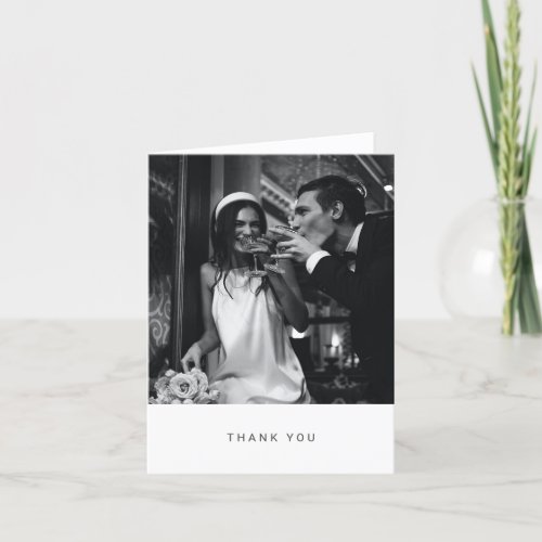 Minimalist Modern Typography Photo Wedding Folded Thank You Card