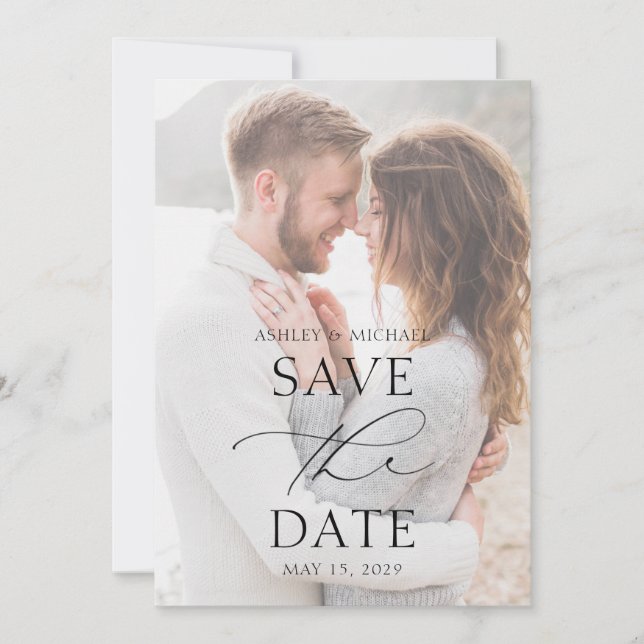 Minimalist Modern Typography Photo Wedding Save The Date (Front)