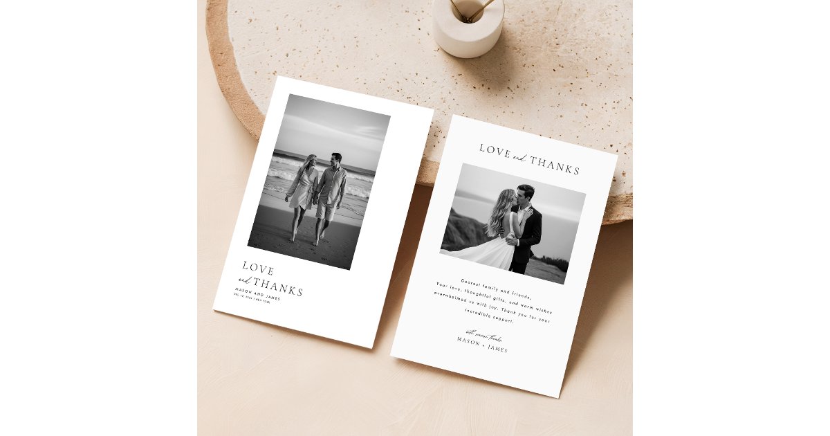 Minimalist Modern Typography Photo Wedding Thank You Card | Zazzle