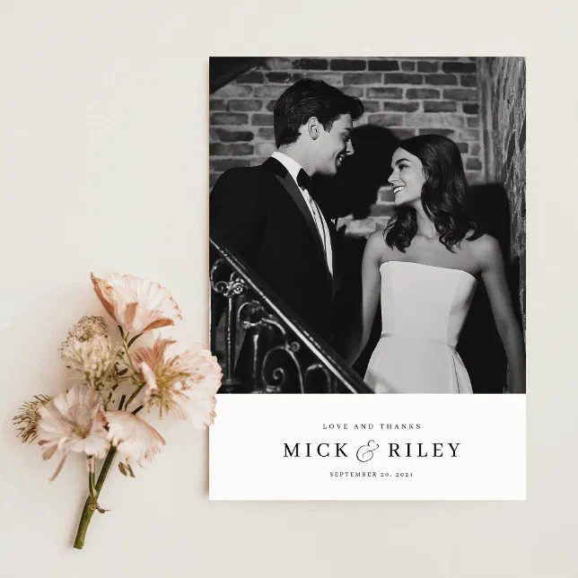 Minimalist Modern Typography Photo Wedding Thank You Card | Zazzle