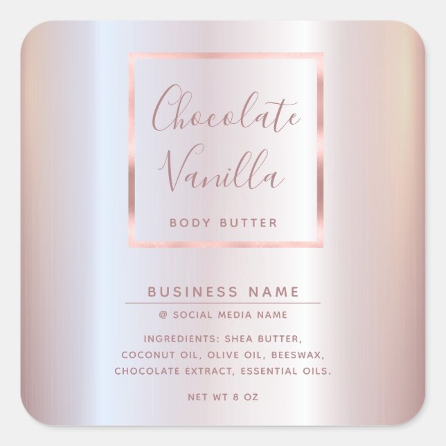 Minimalist modern typography rose gold frame  square sticker (Front)