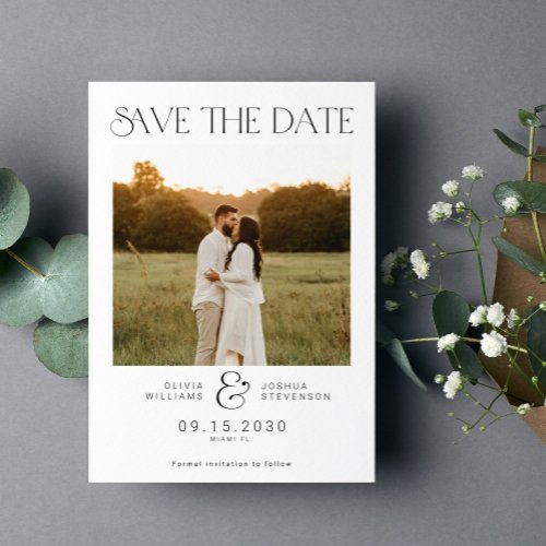 Minimalist modern typography simple photo wedding save the date