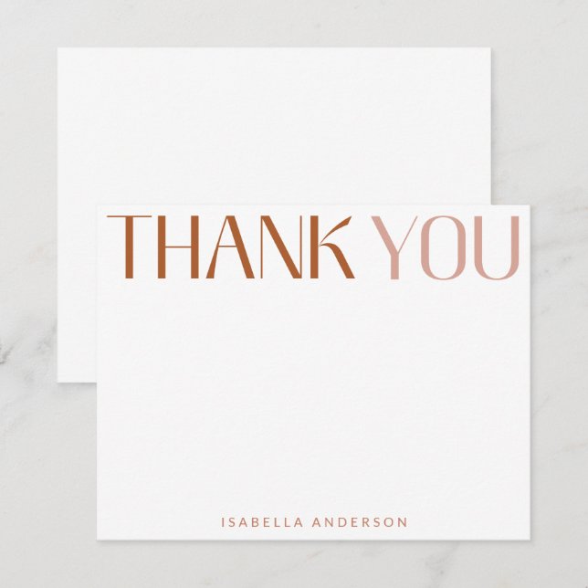 Minimalist Modern Typography Terracotta Name Thank You Card (Front/Back)
