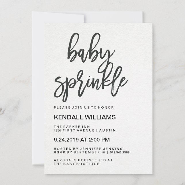 Minimalist Modern Typography Unisex Baby Sprinkle Invitation (Front)