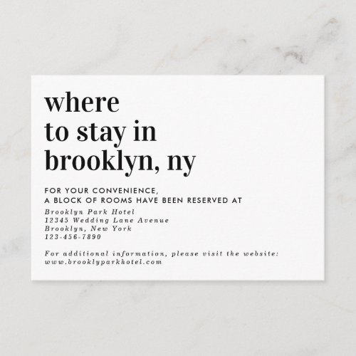 Minimalist Modern Typography Wedding Accommodation Enclosure Card