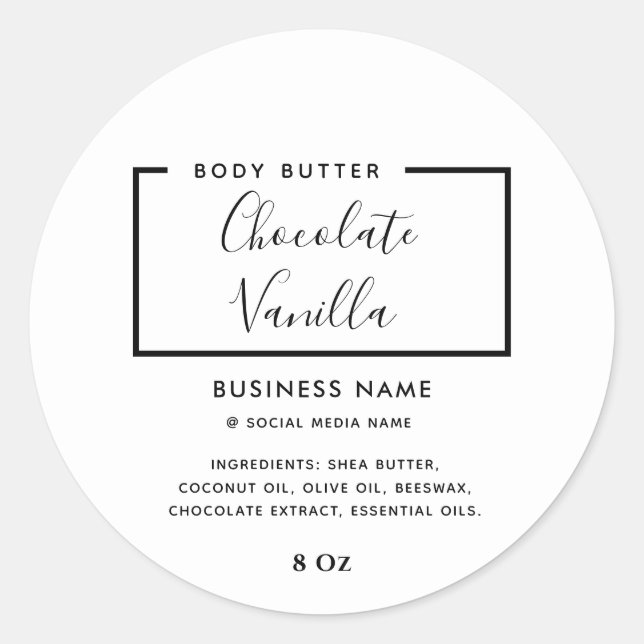 Minimalist modern typography white  product label (Front)
