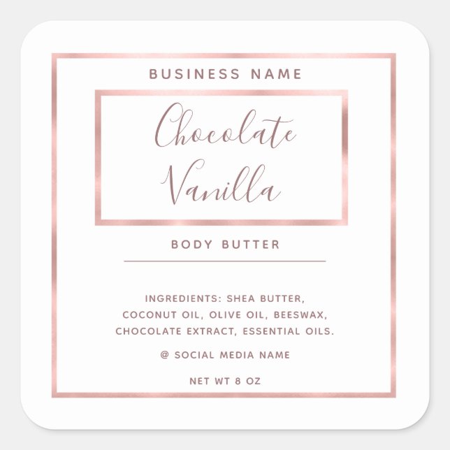 Minimalist modern typography white rose gold frame square sticker (Front)