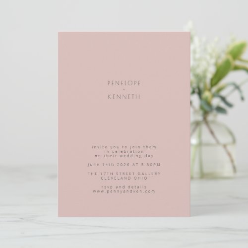 Minimalist Modern Vintage Dusty Blush Wedding Invitation