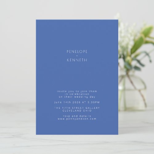 Minimalist Modern Vintage French Blue Wedding Invitation