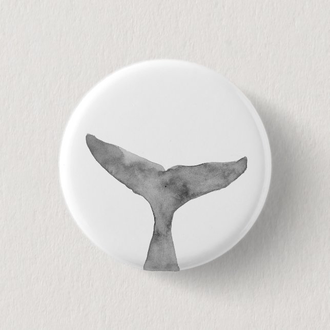Minimalist Modern Watercolor Whale Fluke  Button (Front)