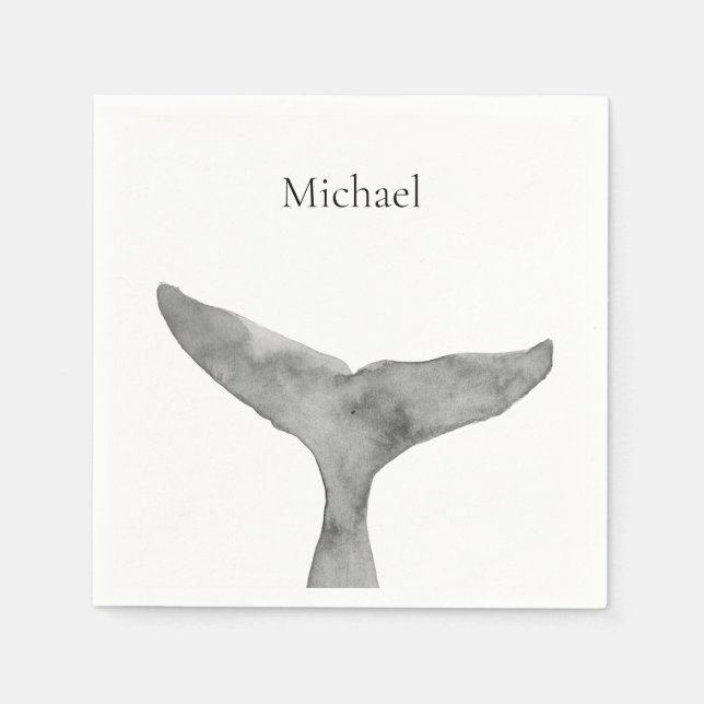 Minimalist Modern Watercolor Whale Fluke  Napkins (Front)