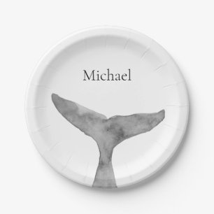 Minimalist Modern Watercolor Whale Fluke Paper Plates