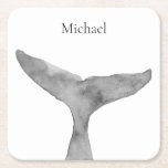 Minimalist Modern Watercolor Whale Fluke  Square Paper Coaster<br><div class="desc">Looking for a gift for a marine biologist or whale lover? Watercolor whale tail painting. Whales ocean nautical marine elegant,  chic,  minimal-themed home decor. Whale fluke themed design home decor,  whale gifts.</div>