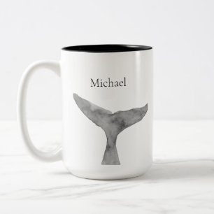 Minimalist Modern Watercolor Whale Fluke Two-Tone Coffee Mug