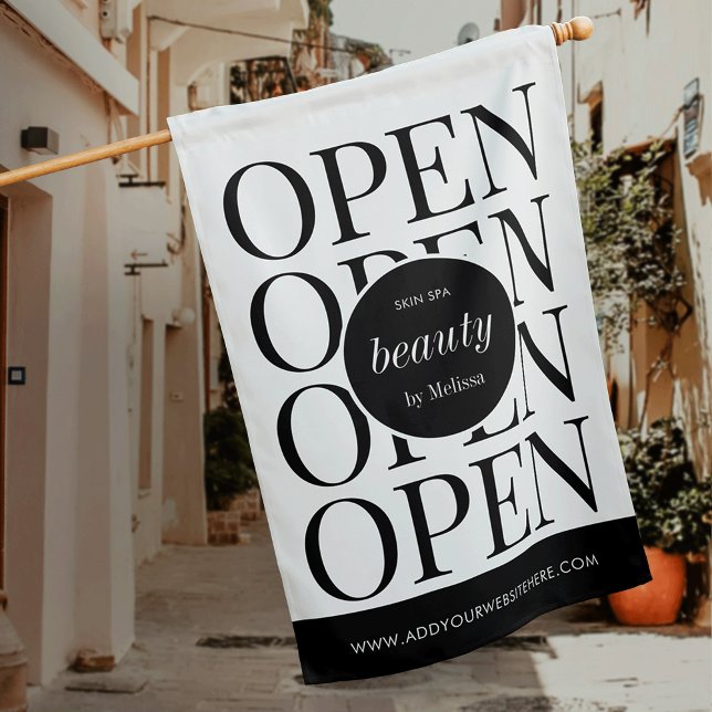 Minimalist Modern We Are Open Salon Shop Flag (Creator Uploaded)