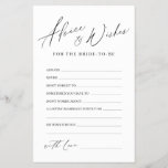 Minimalist modern wedding advice & wishes card<br><div class="desc">These advice & wishes cards are sweet keepsakes for the bride and couple,  feature stylish modern script and text,  simple and clean. Great activity for bridal shower,  and wedding parties. 
See all the bridal shower games in collection.</div>