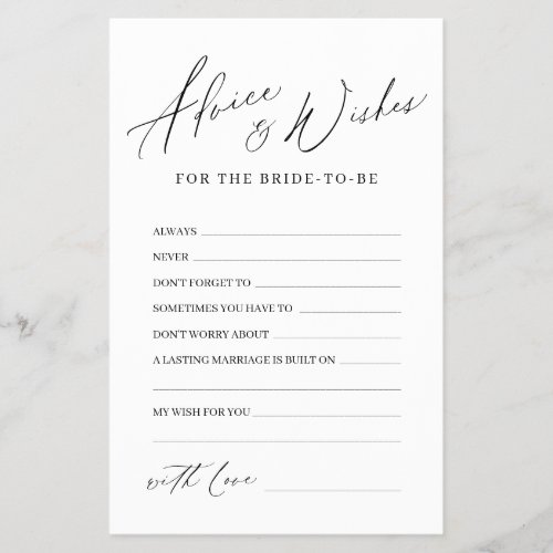 Minimalist modern wedding advice  wishes card