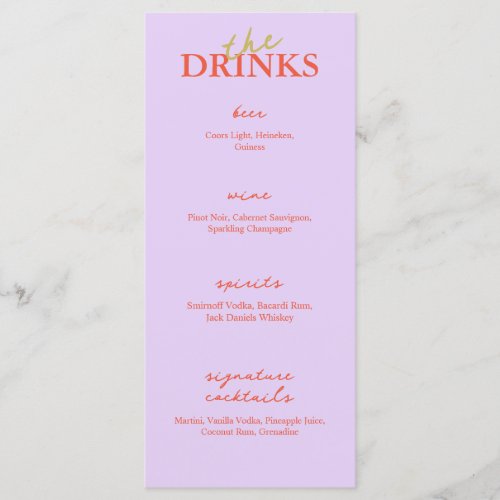 Minimalist Modern Wedding Bar Menu  Drink Menu