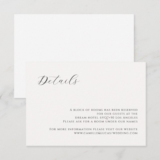 Minimalist modern Wedding Details card (Front/Back)