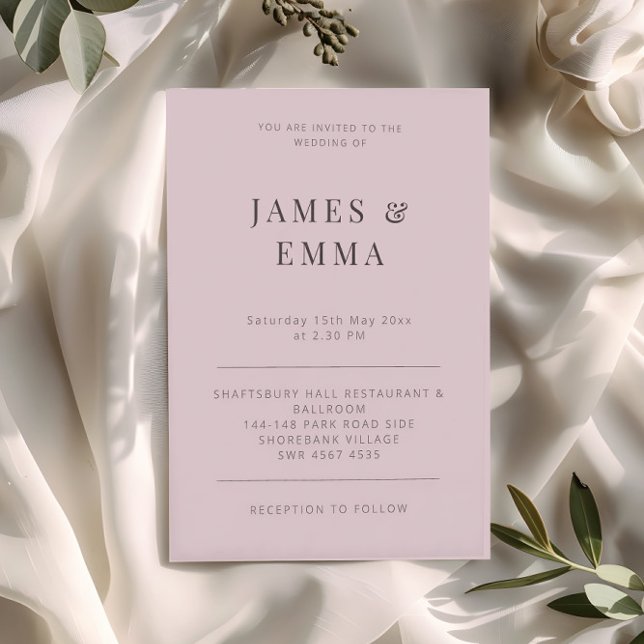 Minimalist Modern Wedding Dusky Rose Invitation (Creator Uploaded)