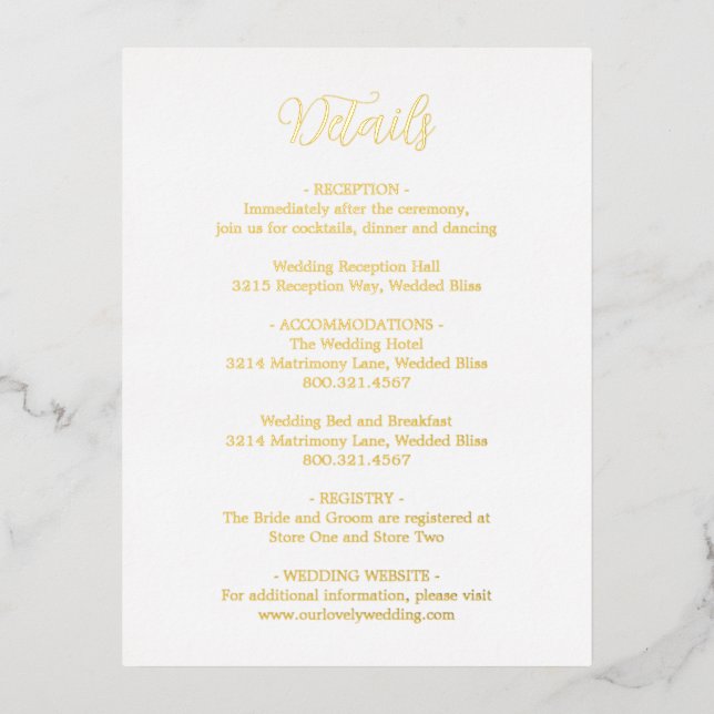 Minimalist Modern Wedding Foil Enclosure Card (Front)