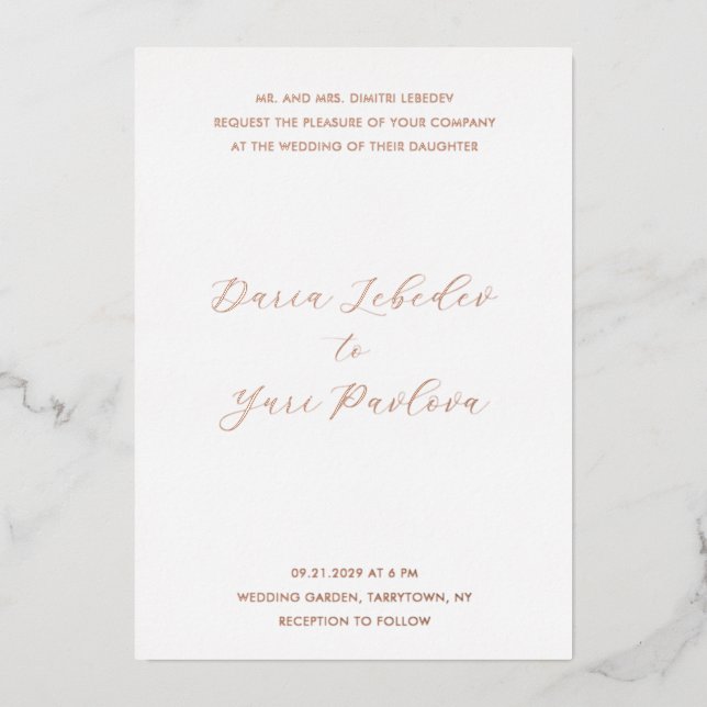 Minimalist Modern Wedding Foil Invitation (Front)