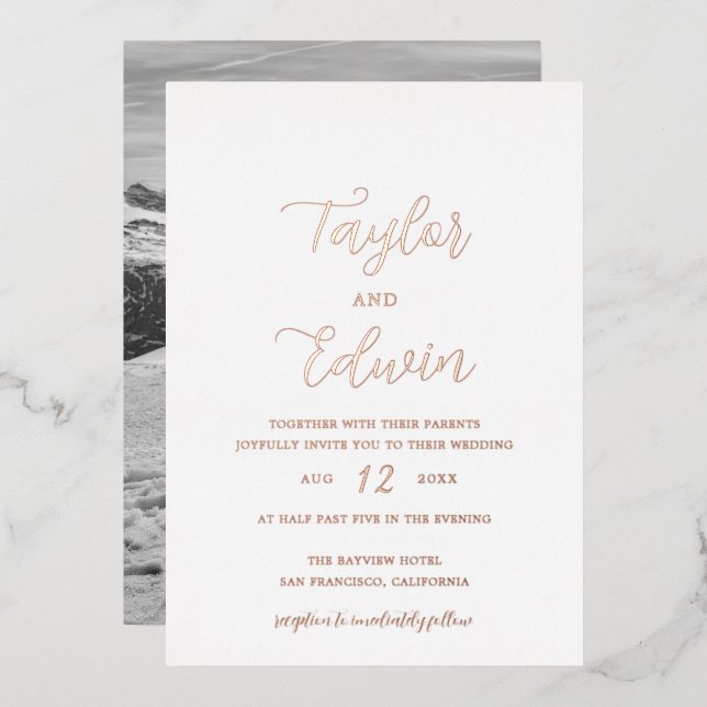 Minimalist Modern Wedding Foil Invitation (Front/Back)