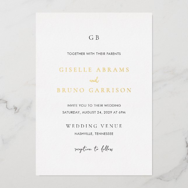 Minimalist Modern Wedding Foil Invitation (Front)