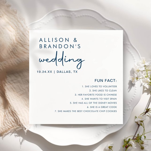 Minimalist Modern Wedding Fun Facts Napkins (Creator Uploaded)