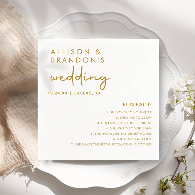 Minimalist Modern Wedding Fun Facts Napkins (Creator Uploaded)