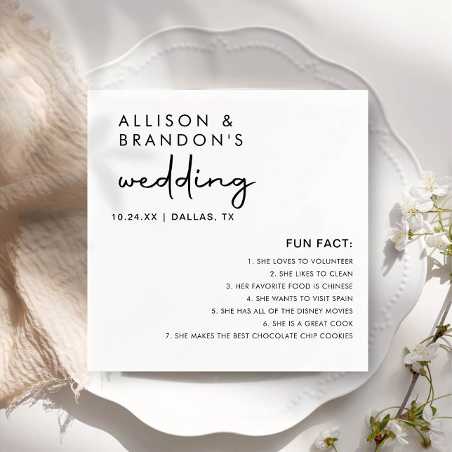 Minimalist Modern Wedding Fun Facts Napkins (Creator Uploaded)