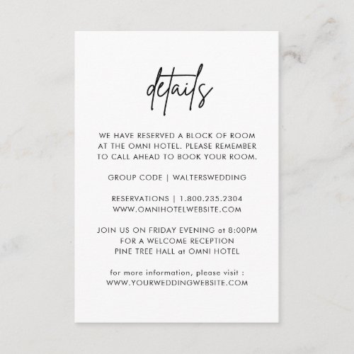 Minimalist Modern Wedding Guest Details Enclosure Card