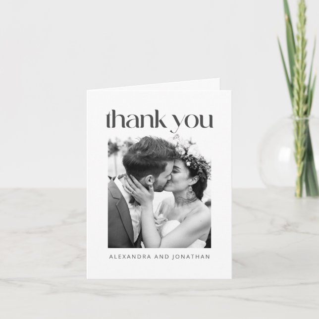 Minimalist Modern Wedding Photo Folded Blank Thank You Card (Front)