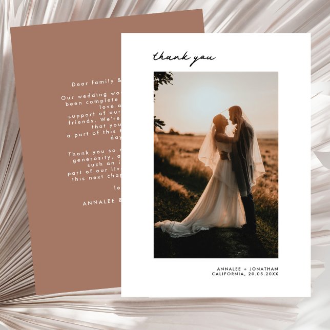 Minimalist Modern Wedding Photo Thank You Mocha Card (Creator Uploaded)