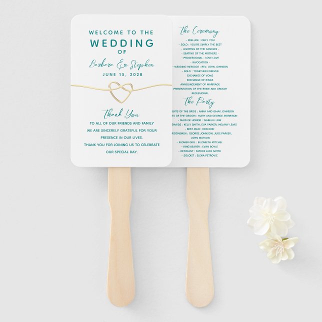 Minimalist Modern Wedding Program Hand Fan (Front and Back)