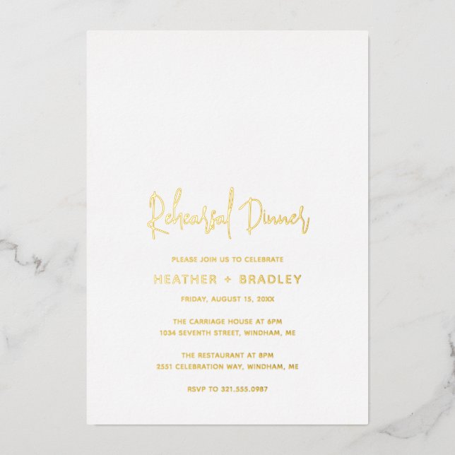 Minimalist Modern Wedding Rehearsal Dinner Foil Invitation (Front)