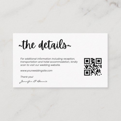 Minimalist Modern Wedding RSVP Details QR Code Enclosure Card