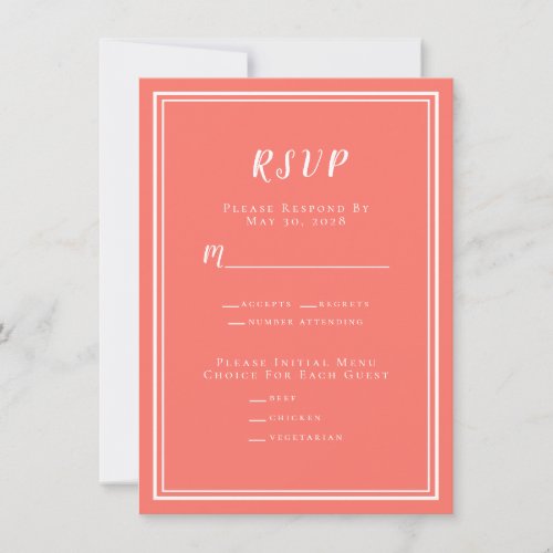 Minimalist Modern Wedding RSVP Menu Coral White