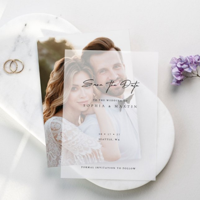 Minimalist Modern Wedding Save the Date Card Vellum Invitations (Creator Uploaded)