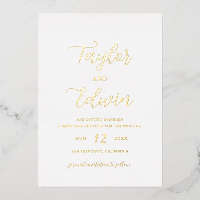 Minimalist Modern Wedding Save the Date Foil Invitation (Front)