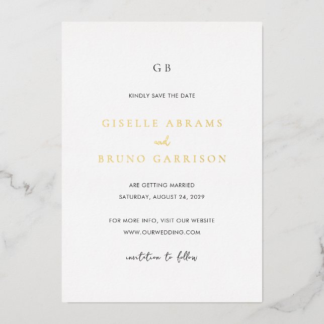 Minimalist Modern Wedding Save the Date Foil Invitation (Front)