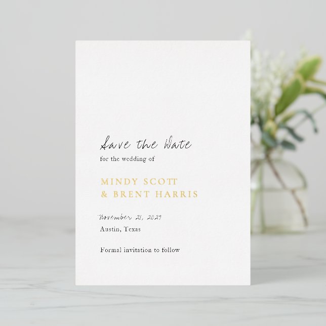 Minimalist Modern Wedding Save the Date Foil Invitation (Standing Front)