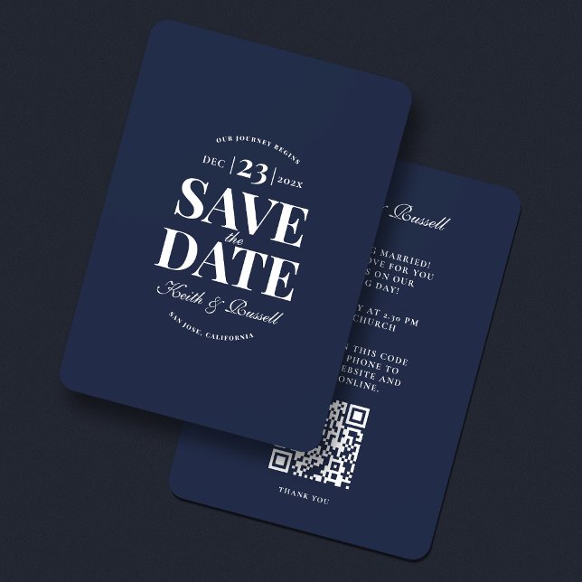 Minimalist Modern Wedding Save The Date Navy QR  Invitation (Minimalist Modern Wedding Save The Date Navy QR Invitation
)