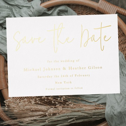 Minimalist Modern Wedding Save the Date Real Gold Foil Invitation