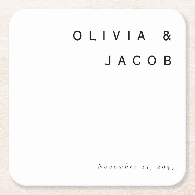 Minimalist Modern Wedding Square Paper Coaster (Front)